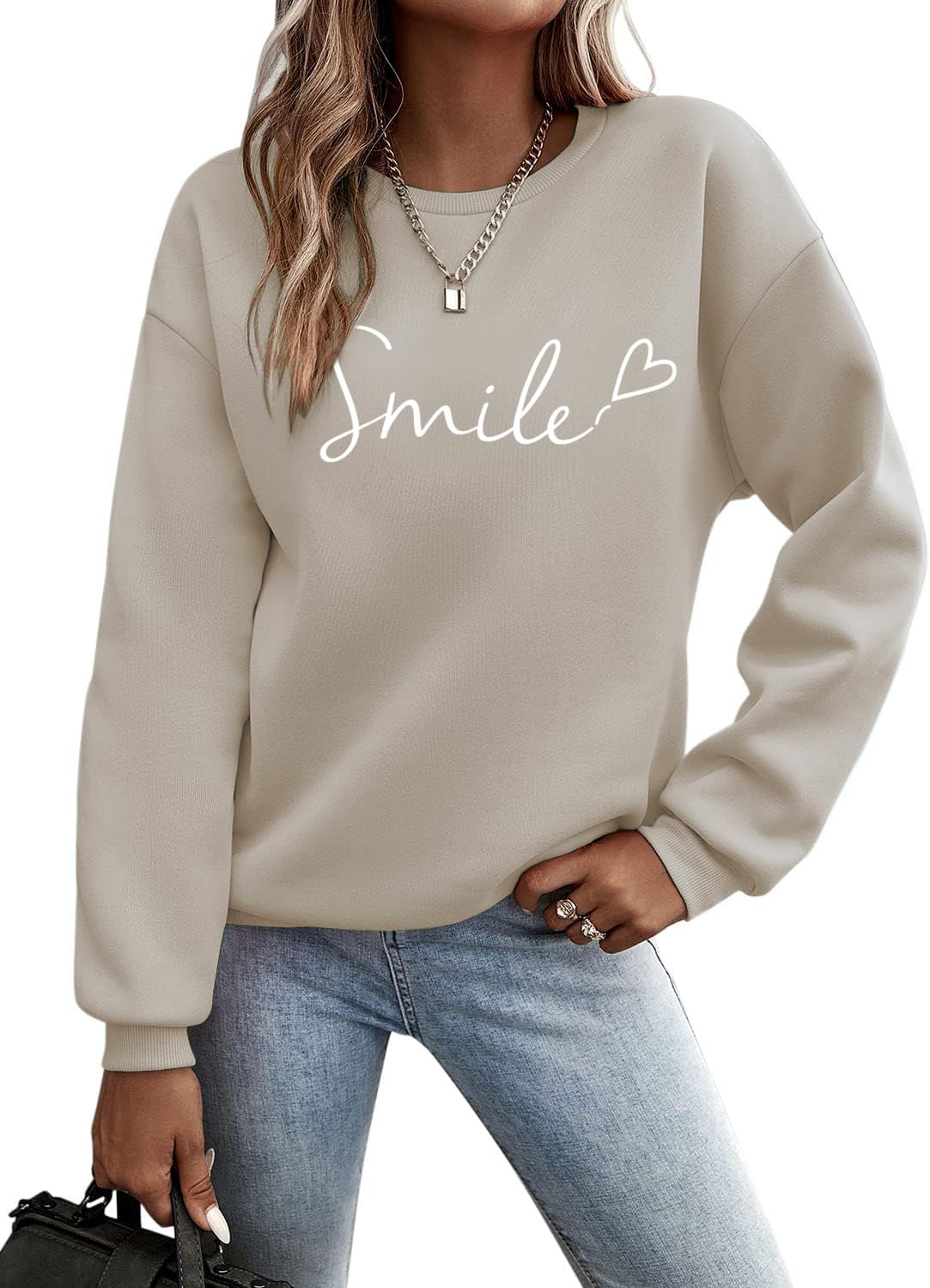 YUTILA Damen Sweatshirt Rundhals Pullover mit Herzmotiv Und Briefdruck | Herbst, Winter, 70% Baumwolle, Hochwertiger Print, Angenehm, Bequem & Stylisch Oberteile, Locker Casual Streetwear