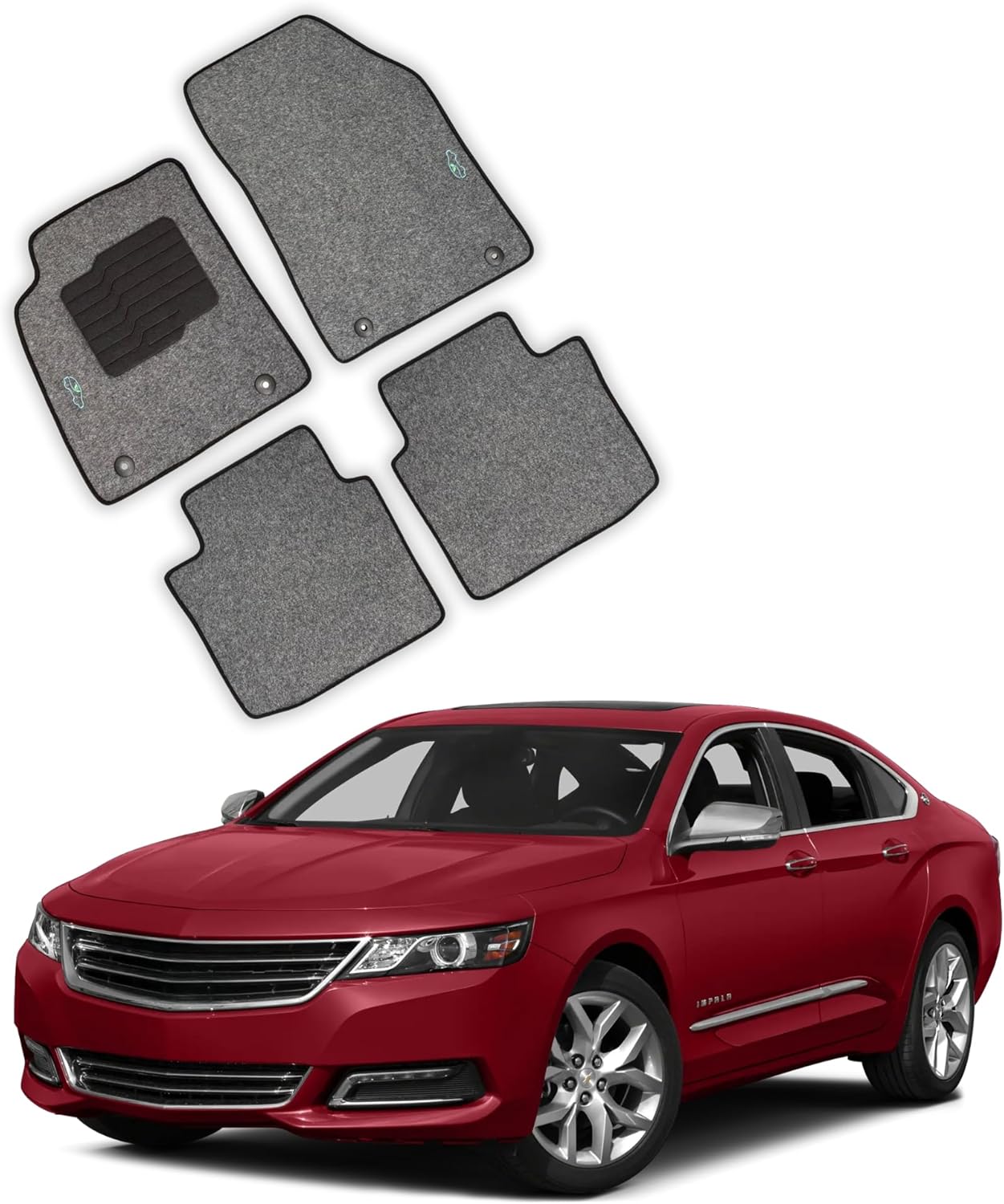 ecoMats Carpet Floor Mats for 2014 to 2020 Chevrolet Impala with Retention Clips and Heel Pad - Front and Rear Set - Gray (Not for 2014/2016 Limited)