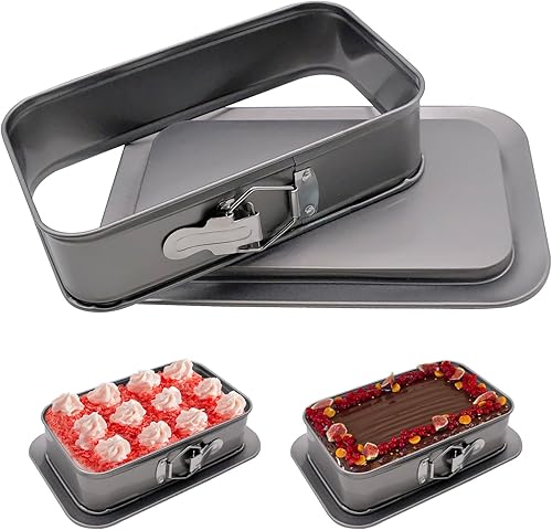 Molde desmontable rectangular, molde rectangular para tartas con parte inferior extraíble, 11 x 7 pulgadas, bandejas rectangulares para hornear