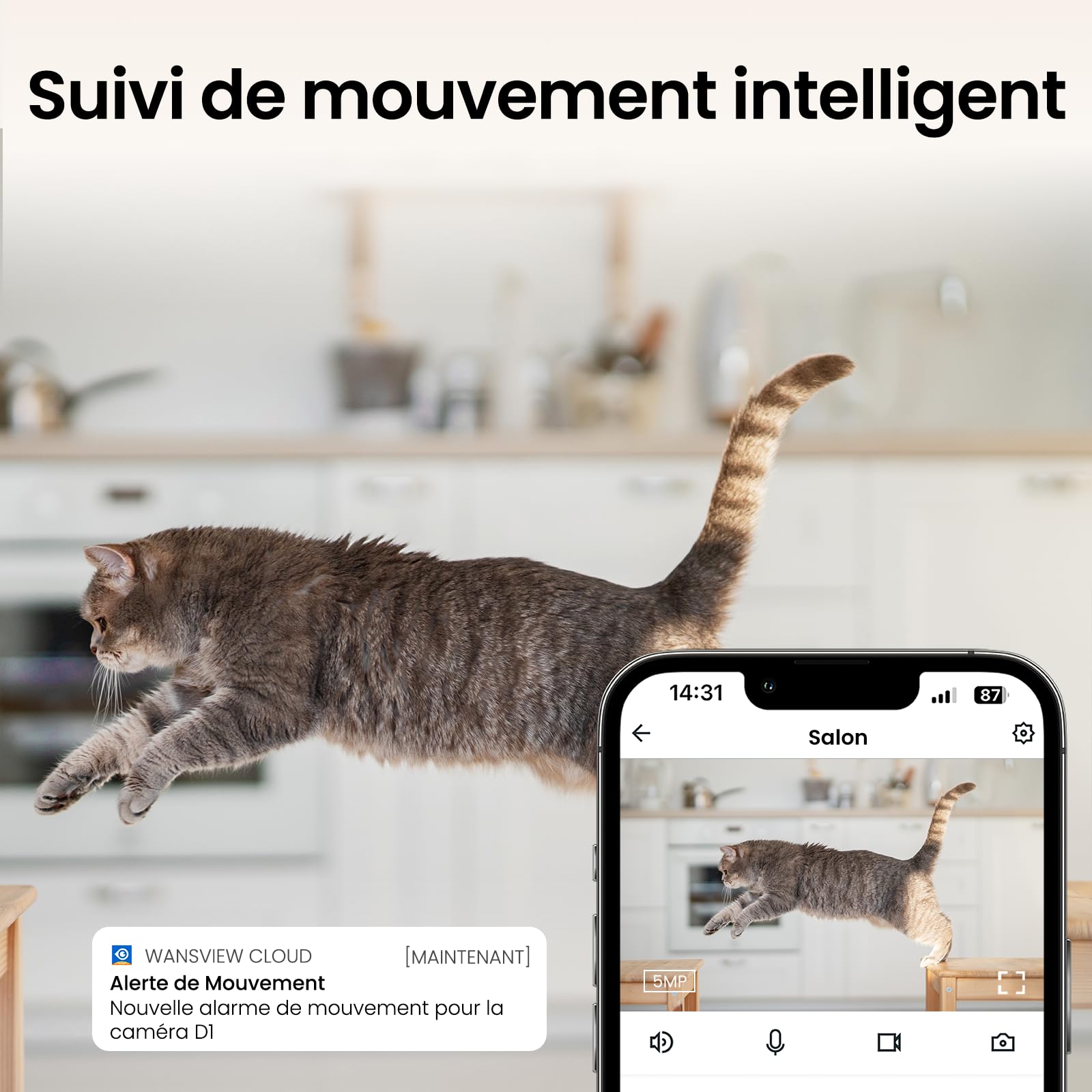Cinndo 5 MP Wewnętrzna kamera Wi-Fi -5 G/2,4 GHz, kamera monitorująca Wi-Fi dla dziecka z kolorowym widzeniem w nocy, obsługuje śledzenie ruchu, kompatybilna z Alexa