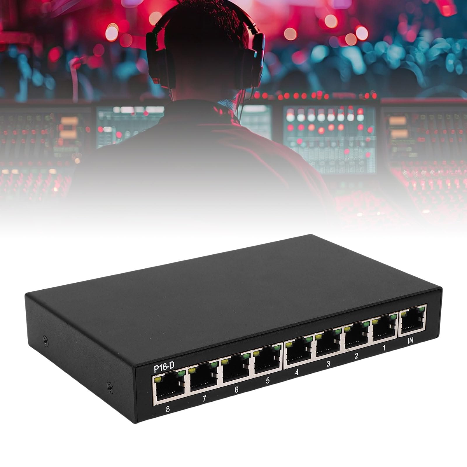 Luocute Selettore Altoparlanti 24 Bit 16, Interruttori Premium Box Hub di Distribuzione per Amplificatore Multicanale Mixer di Potenza Studio Live Performance Cavi di Rete CAT5e (Spina europea)