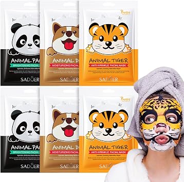 Face Masks Skincare- 6 Sheet Animals Face Mask Moisturizing And Smoothing Face Mask Gift Set Improve Dullness & Brighten- Face Masks Gifts For Kids Teenage Girls 6pcs A