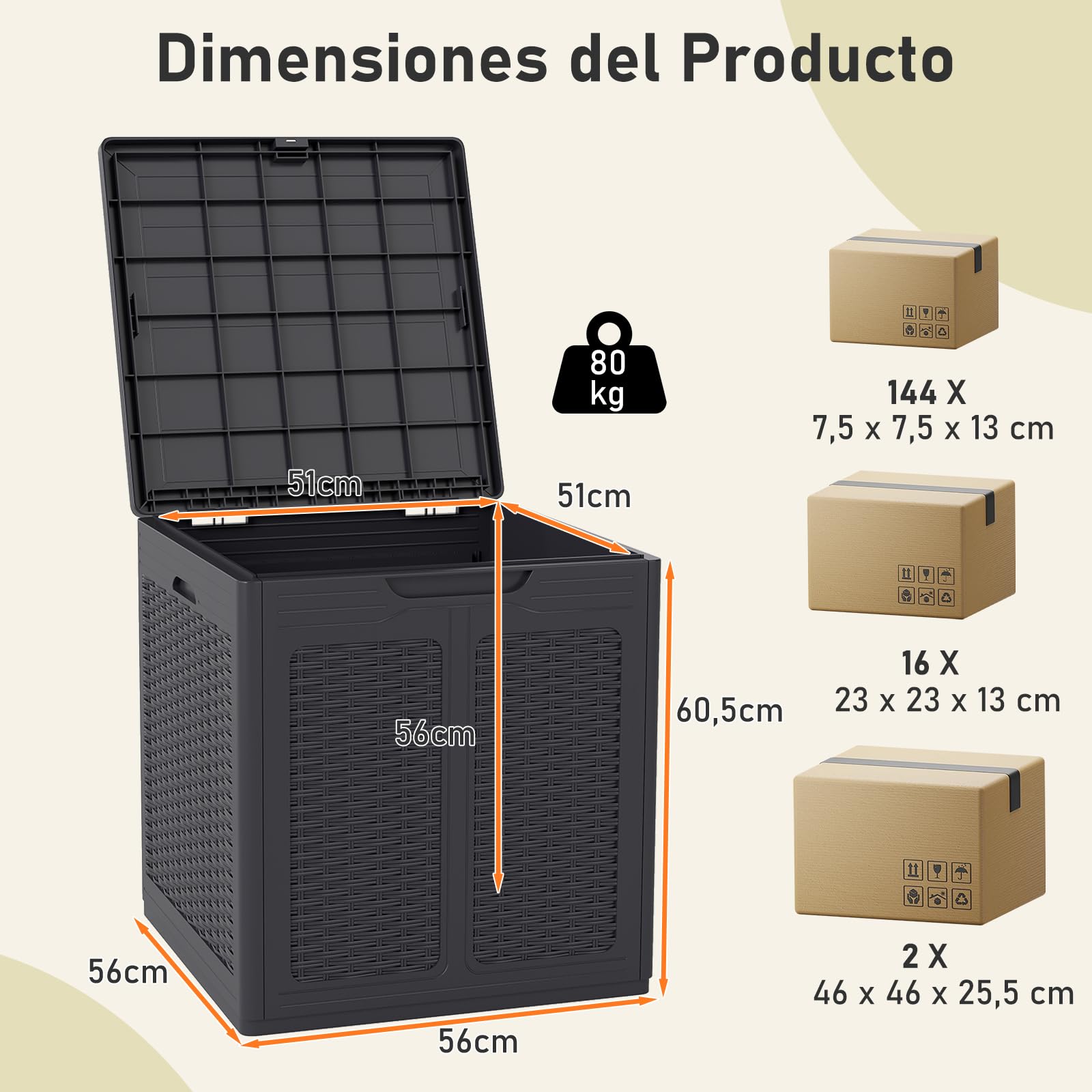 COSTWAY Arcón Exterior 145 L, Baúl almacenaje PP con Patrones de Ratán y Tapa con Cerradura, Contenedor de Plástico para Herramientas de Jardín, Cojines de Patio, 56 x 56 x 60,5 cm (Marrón)