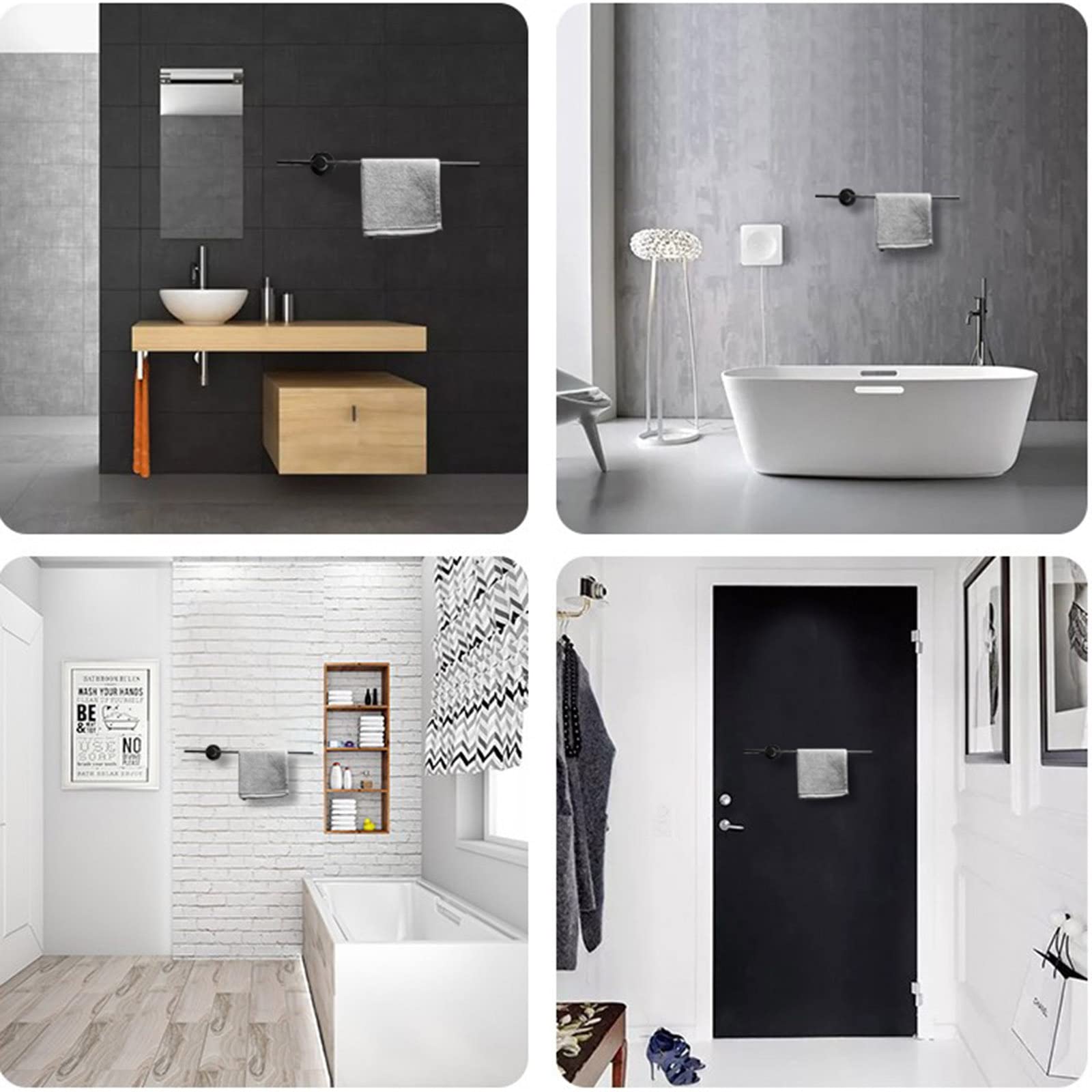 Toallero para baño Toallero de Acero inoxidable sin taladro Toallero Montado en la pared Autoadhesivo Ajuste izquierdo y derecho para baño Cocina, Negro, 40 cm