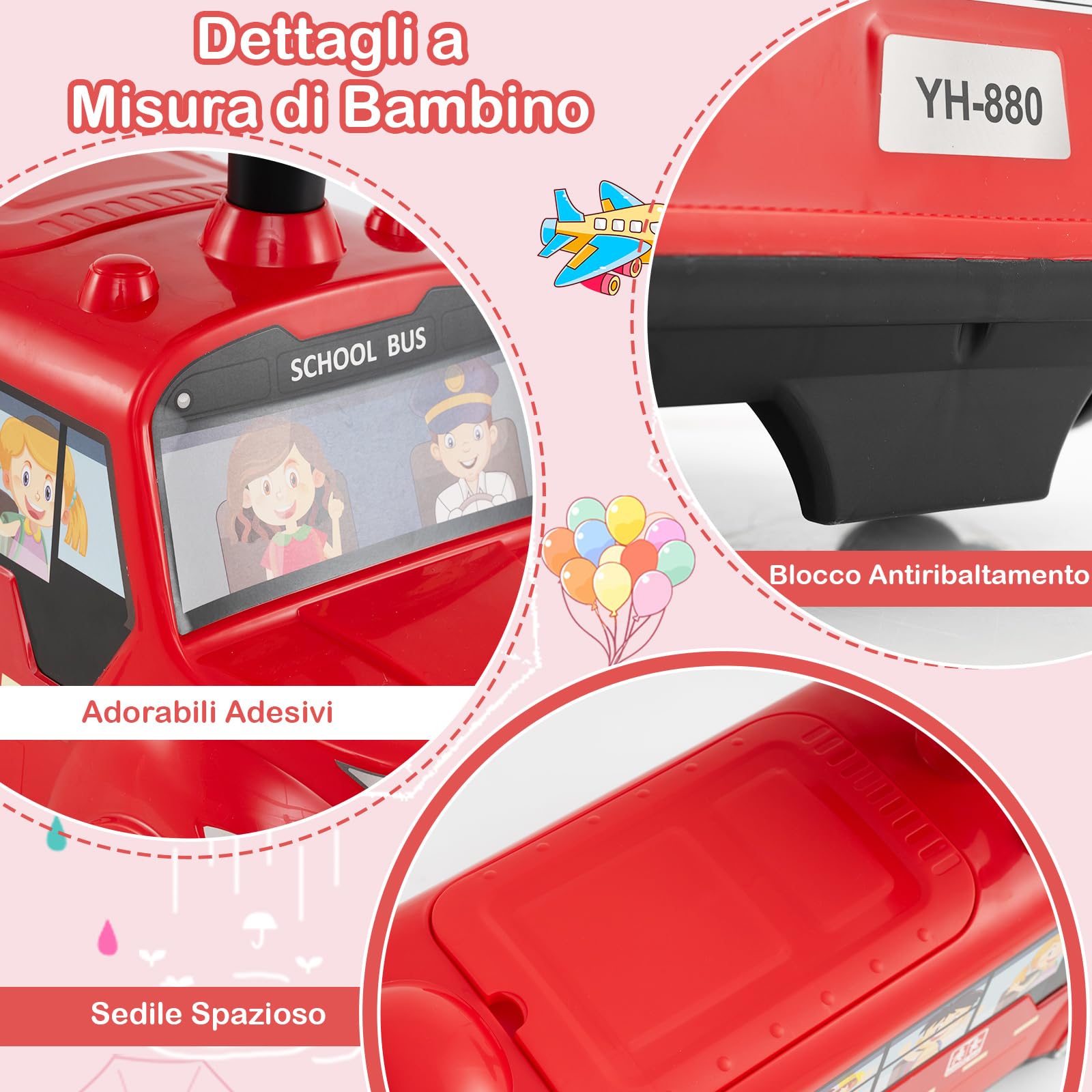 COSTWAY Auto a Spinta per Bambini, Autobus da Passeggio con Pulsante Musicale Comparto di Stoccaggio Blocco Antiribaltamento, Ideale per Bambini 19-36 Mesi