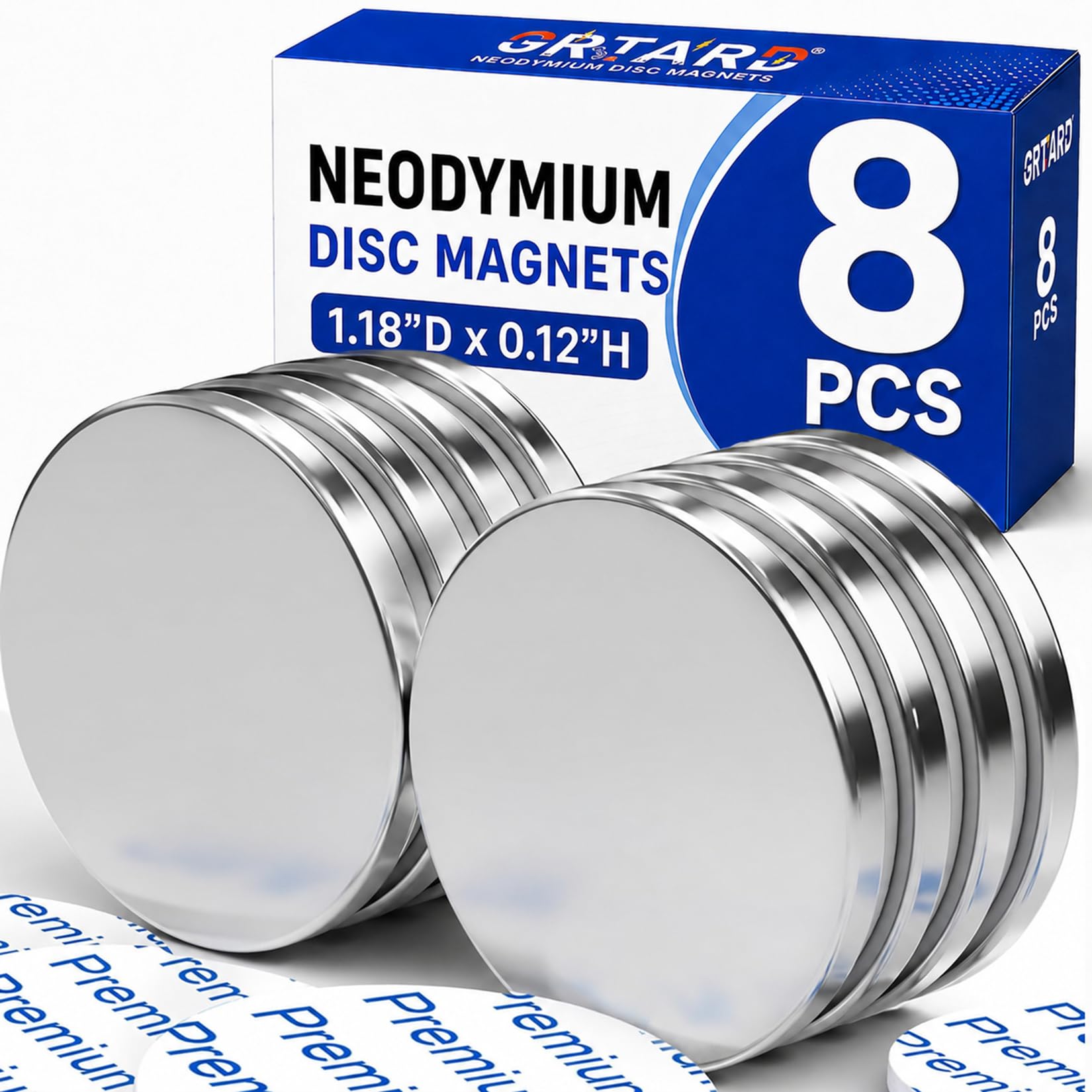 Grtard 8 Pack Neodymium Magnets Heavy Duty, 1.18” D x 0.12” H