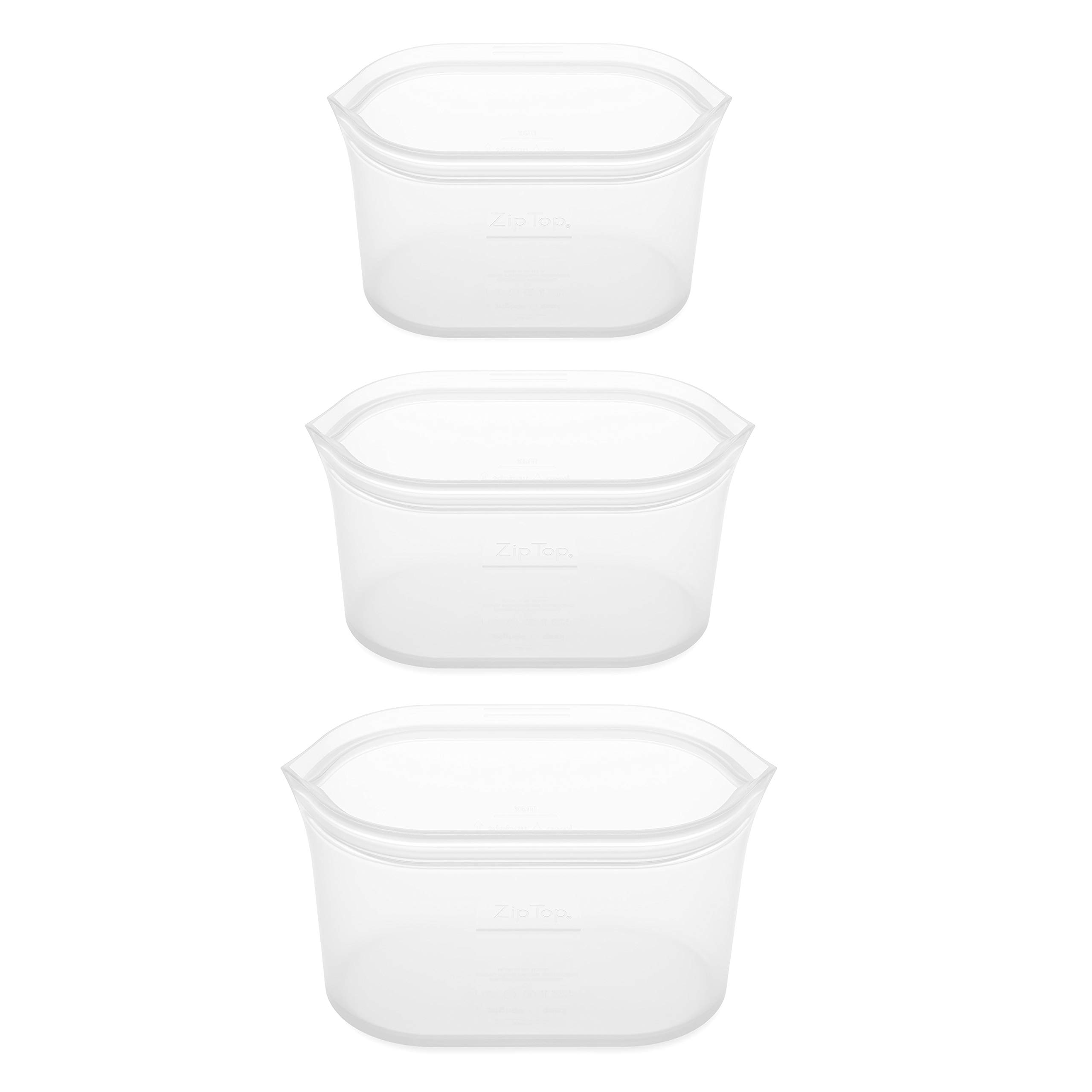 Zip Top reutilizables de silicona 100% bolsas de almacenamiento de alimentos y envases - set 3 plato - frost