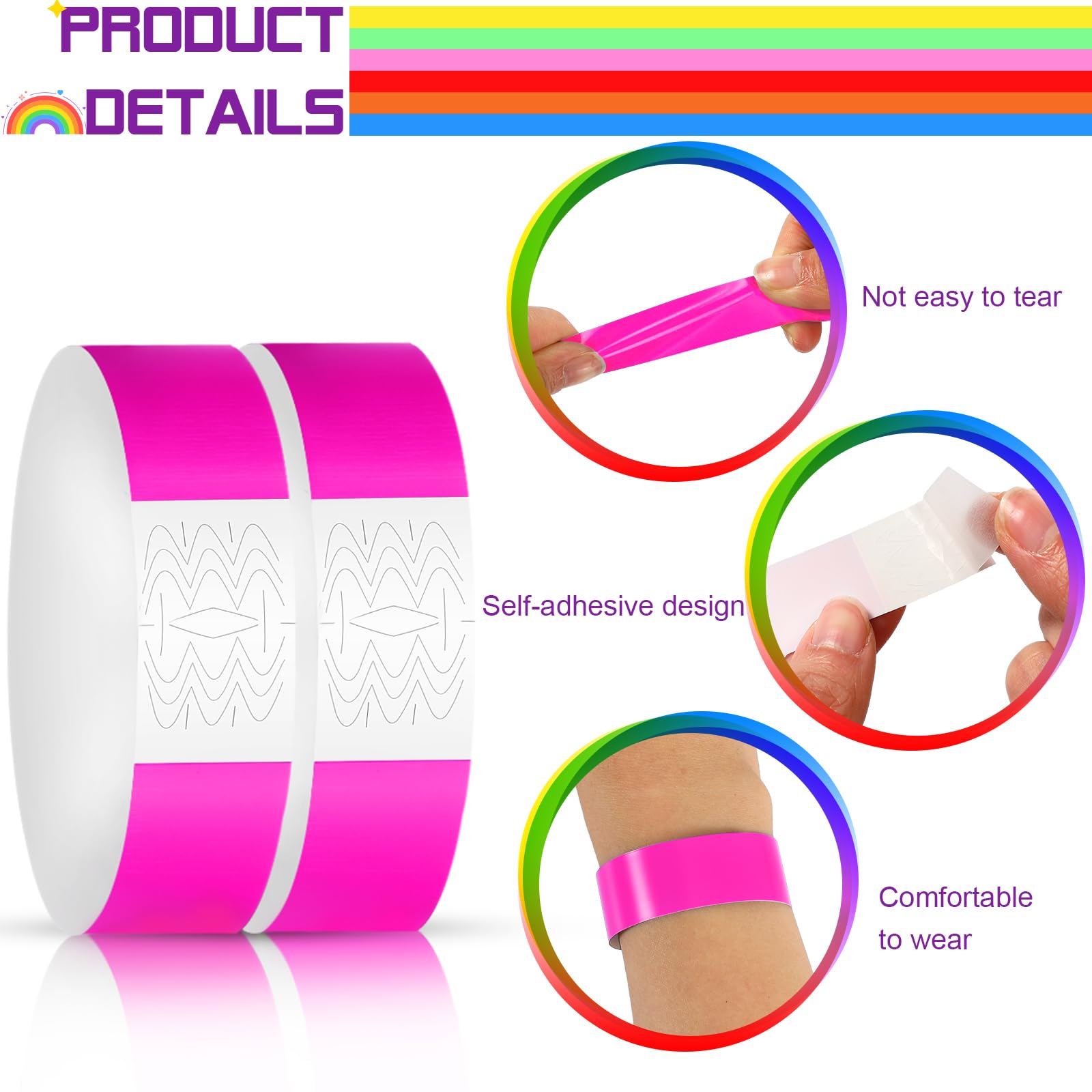 600 Piezas Pulseras Festivas Pulseras de Entrada Impermeables Banda de Muñeca de Evento Ligeras Papier Kontrollbänder für Veranstaltungen para Fiestas Discotecas Parques Acuáticos(Rosa)