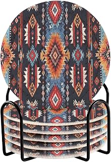 Qilmy 6PCS Native American Tapestry Patterns Coasters or Bar Coasters Set for Drinks,Farmhouse Coasters or Rustic Table Coasters, Modern Cotton Woven Coasters for Christmas517