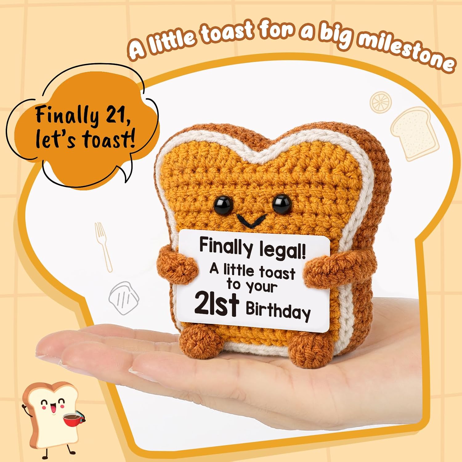 Mini 21st Birthday Gift for Her Him Crochet Toast 21st Birthday Gift Card image 2