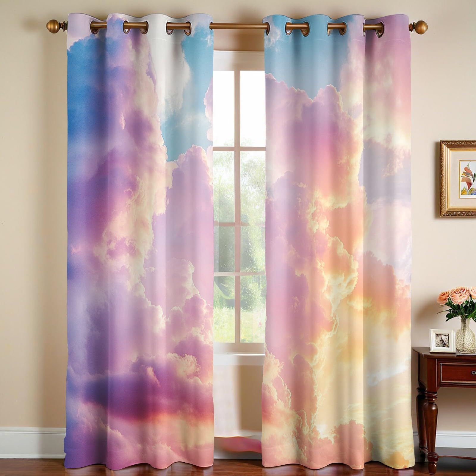 Rideaux Occultants Nuages du Coucher de Soleil Lot de 2 Opaques Thermiques et Phoniques avec Œillets, Imprimé 3D Abstrait pour Chambre Enfant, Salon ou Véranda 110L X 215H cm