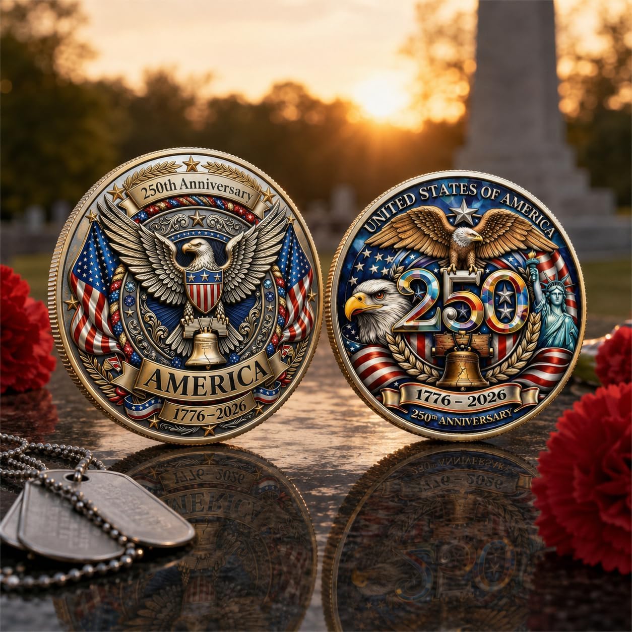 1776-2026 Patriotic Challenge Coin, Double-Sided Decorative Collectible Token, Eagle Style Keepsake for Desk Display, Shadow Box, Collectors Gift (20pc)