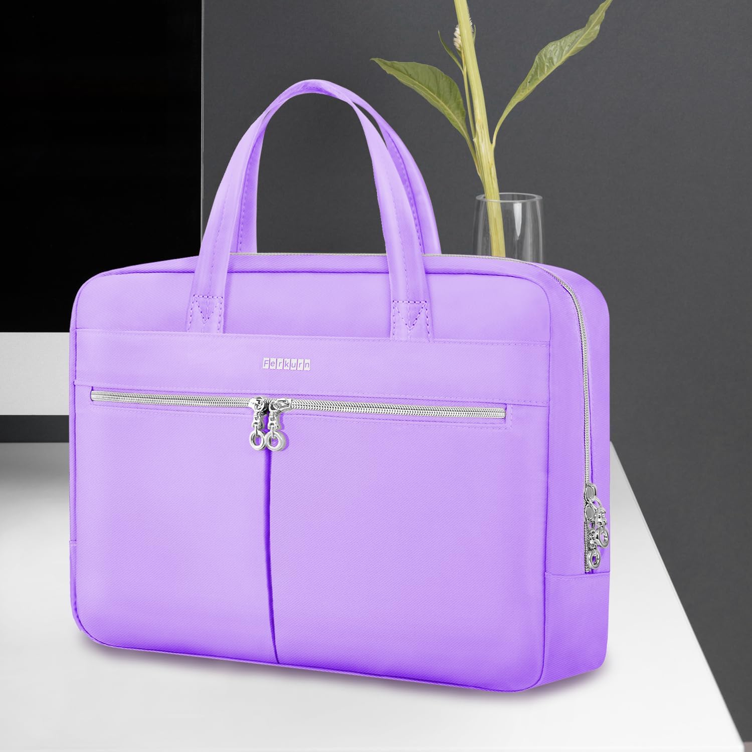 Ferkurn Laptop Bag Case Women Men Computer Bag Compatible with MacBook/HP/LG/Dell, Shoulder Strap Slim Carrying Messenger Briefcase, Purple, 17-17.3 Inch - Image 3