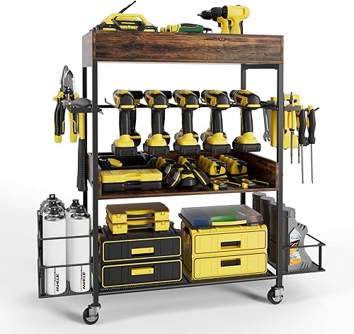 Dunatou Organizador de herramientas eléctricas de 4 niveles, organizador de almacenamiento de garaje, estante de herramientas, estante de taladro,