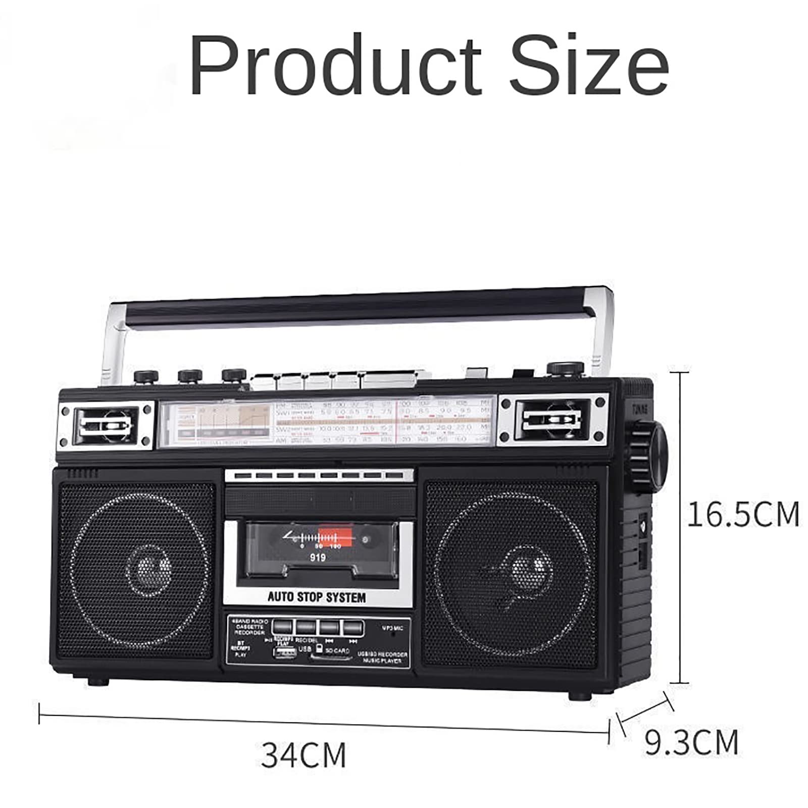 Retro magnetofon, przenośny odtwarzacz kasetowy, obsługa funkcji Bluetooth | Nagrywanie i odtwarzanie na taśmie | 3-pasmowy sygnał radiowy, jakość dźwięku HD