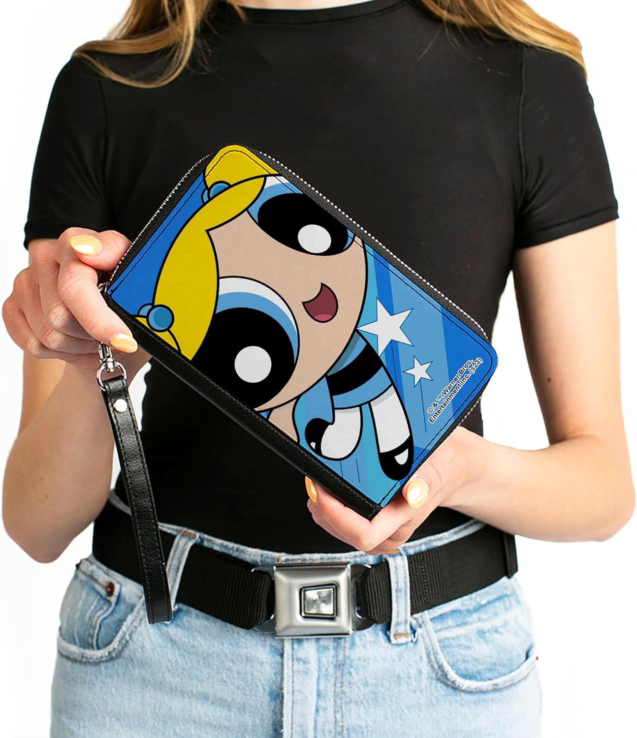 Warner Bros. Animation Wallet, Zip Around, The Powerpuff Girls Bubbles Close-Up Pose Blues, Vegan Leather - Image 4