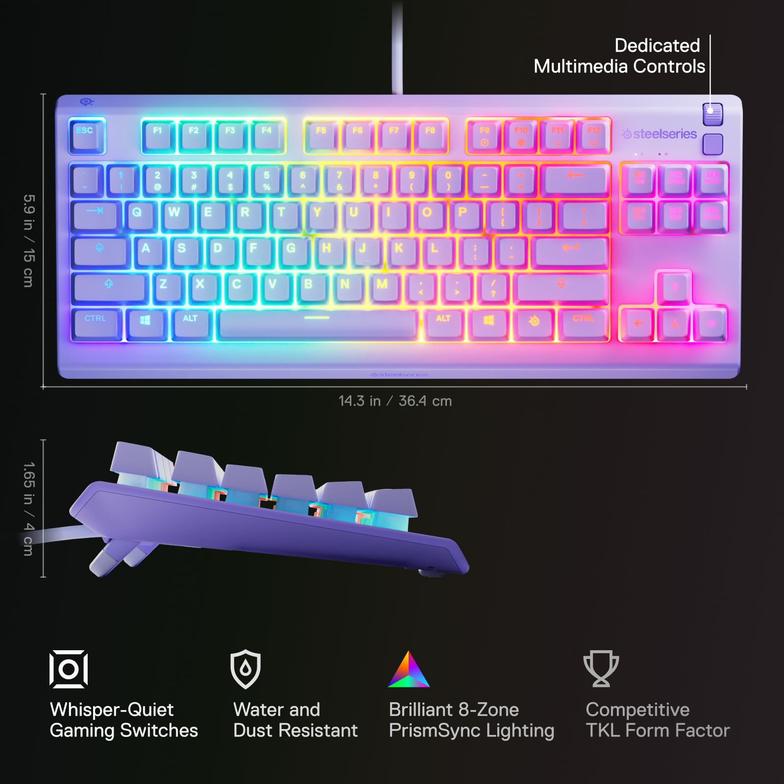 SteelSeries Apex 3 TKL RGB Gaming Keyboard - Compact TKL Keyboard for Esports - 8-Zone RGB Lighting - US QWERTY Layout - Black
