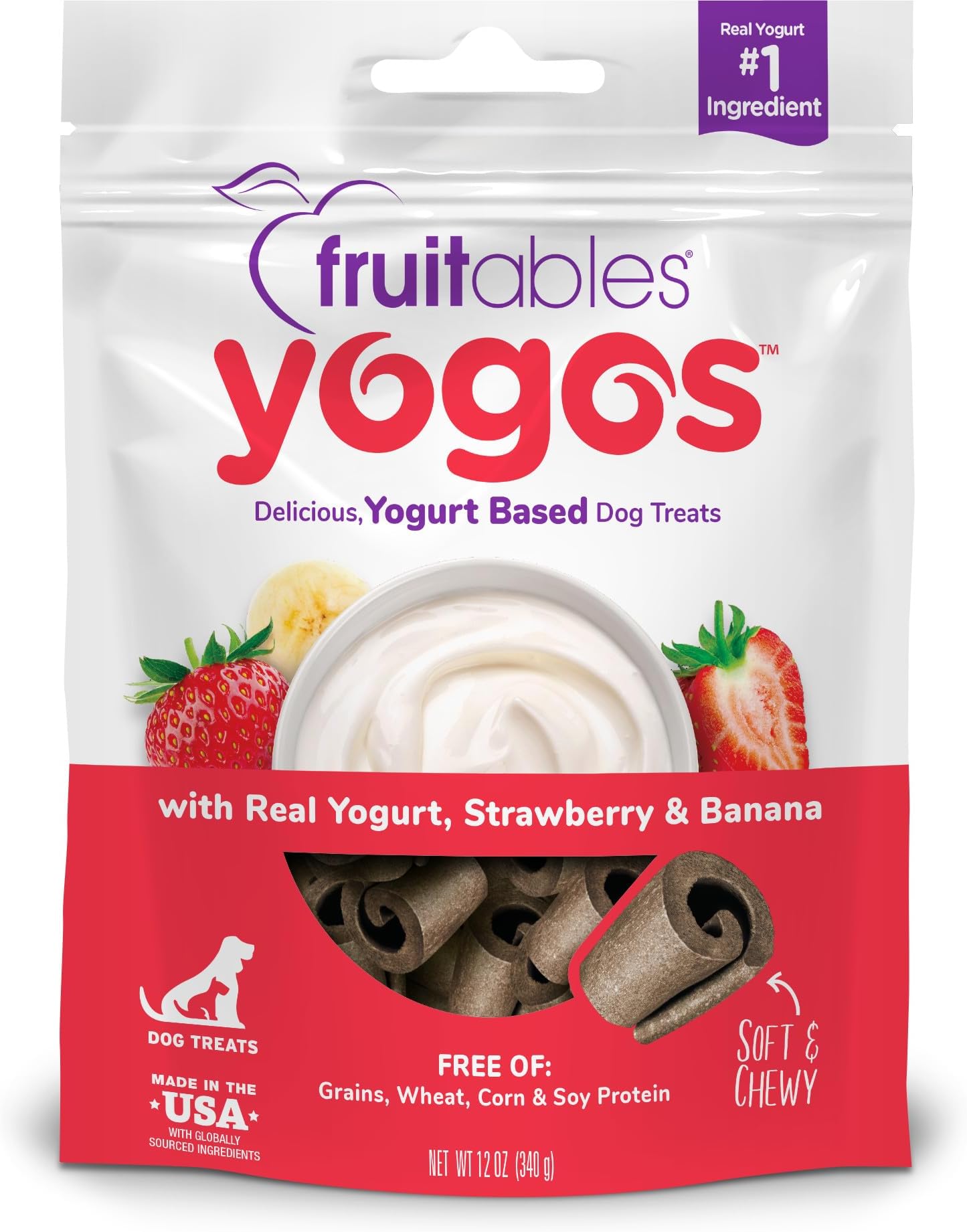 Fruitables Real Yogurt Treats – Roll-Up Dog Treats – Strawberry & Banana Flavor – Natural Ingredients – 12 Ounces