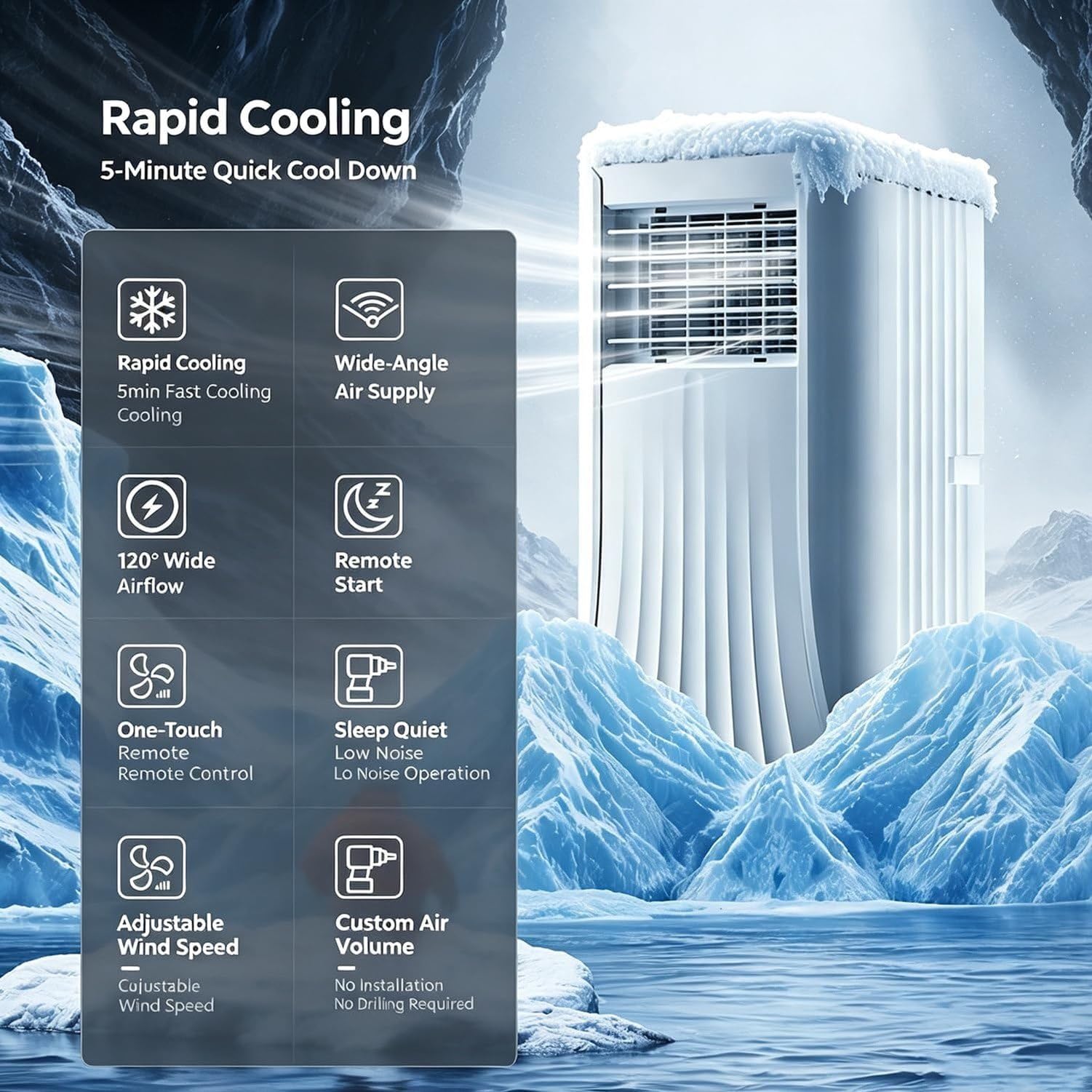Aire Acondicionado Portátil 12000 BTU 4 en 1 con Enfriamiento, Deshumidificación y Ventilación, Unidad AC Silenciosa para Dormitorio, Hogar y Oficina, Kit de Ve, 9000btu