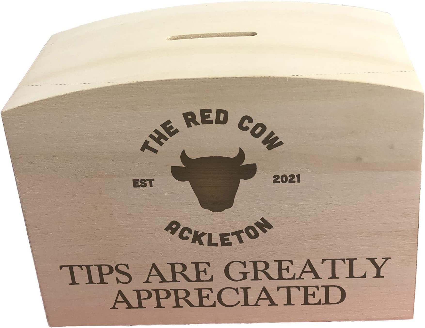 Logo Branded Tip Jar Wooden Money Box For Café Bar Reception Business Rustic Shabby Chic