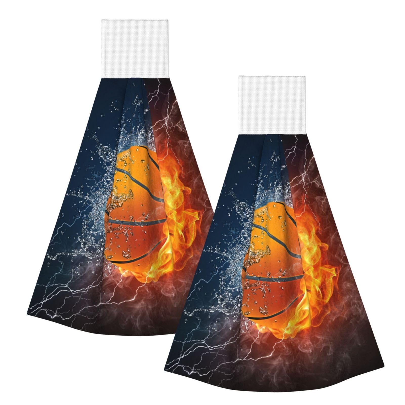 DOPKLNA Basketball In Water And Fire, 2 Pcs Hanging Coral Fiber Hand Towels for Bathroom, Absorbent Kitchen Towels
