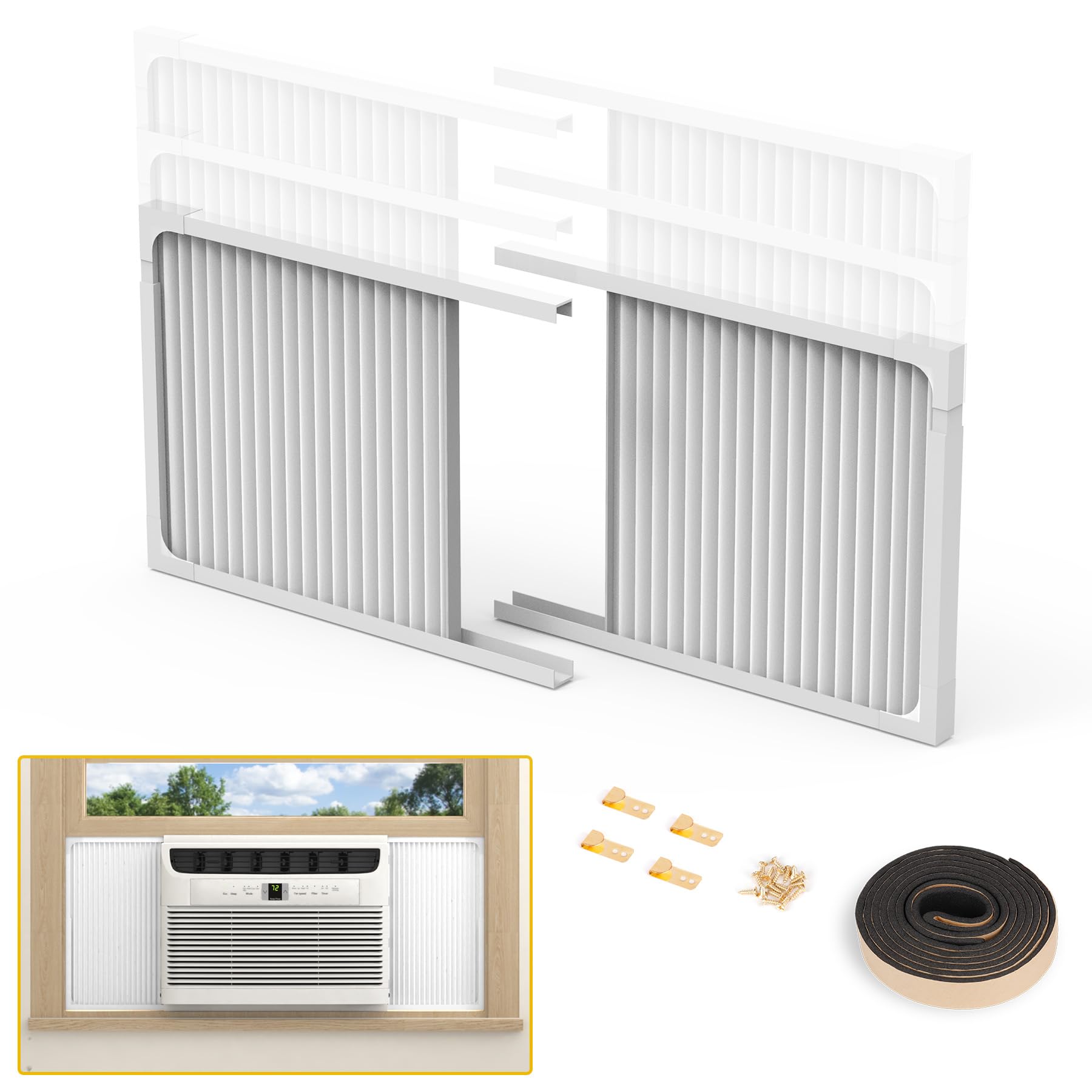 Photo 1 of Powrocket Window Air Conditioner Side Panels with Frame,Adjustable Extra Wide Air Conditioner Side Panels Fits Most 5,000-14,000 BTU Window AC Units,Window AC Side Panel Curtain Kit,2 Pack