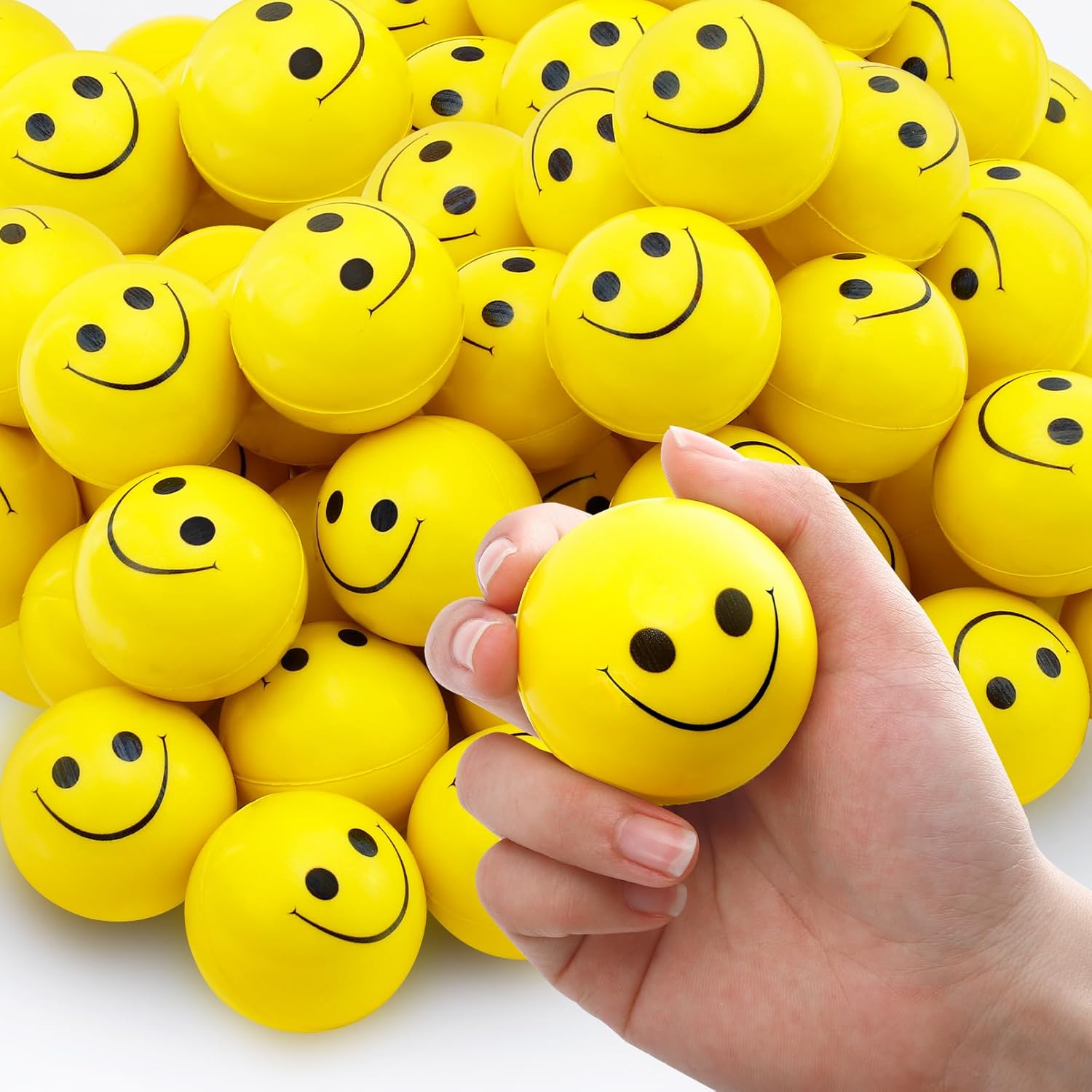 40PCS Smile Face Stress Balls Bulk, 2 Inch Yellow Stress Relief Ball, Mini Smiley Face Squeeze Balls, Foam Ball for Gifts, Prizes, Party Bag Fillers
