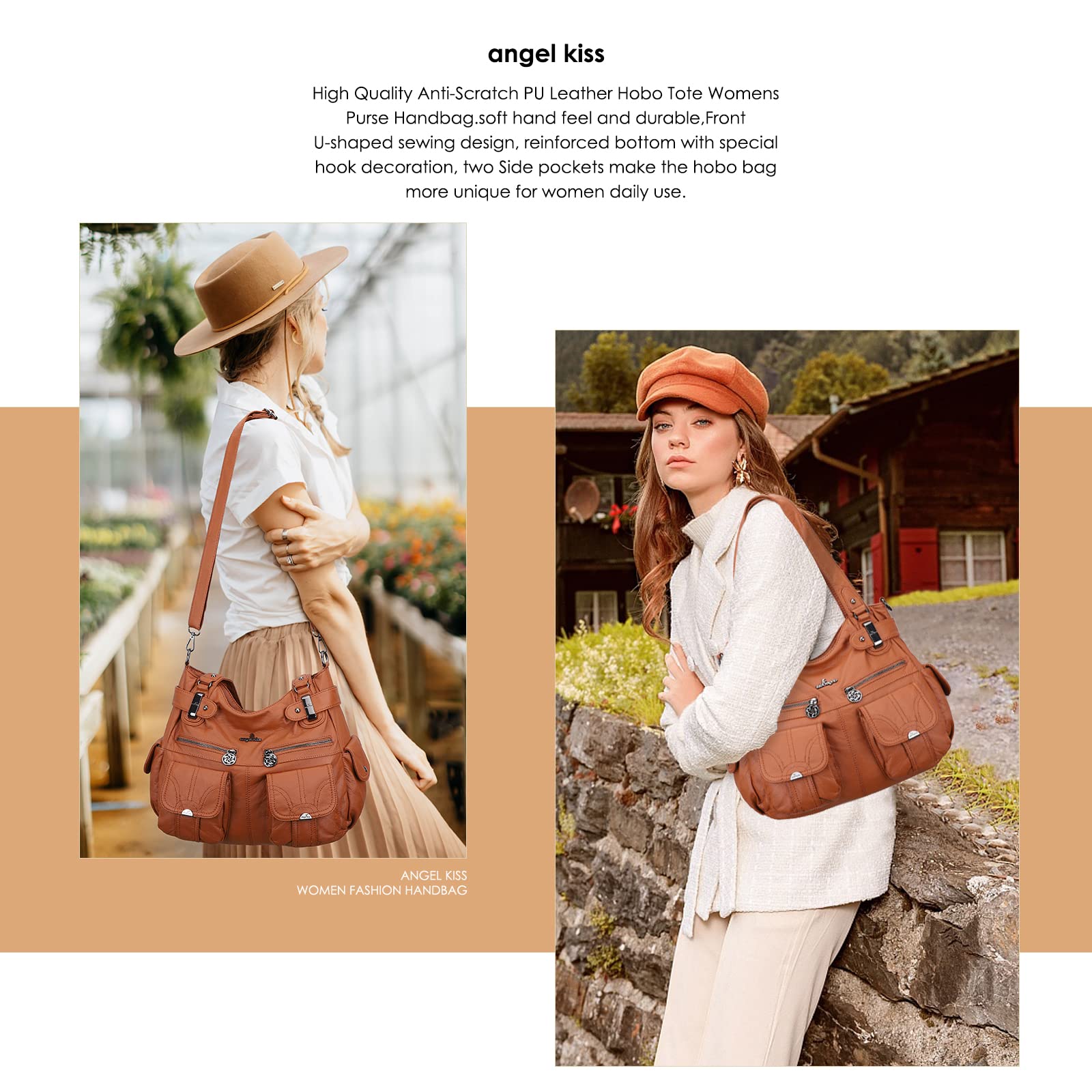 Angel Kiss Sac a Main Femme Grand Sacs à Main Portés Épaule Femme Pu Cuir Sac Bandoulière Sacs Cabas
