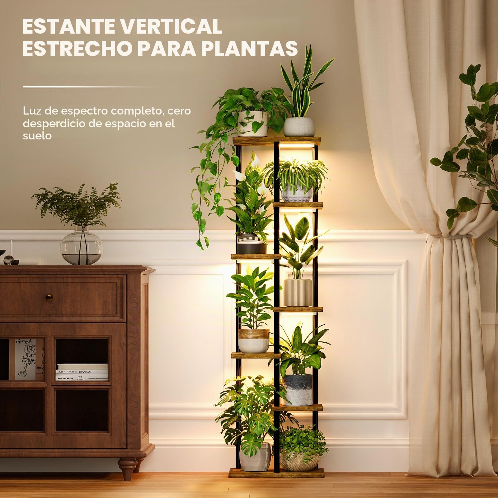 Bamworld Soporte para plantas de 7 Niveles con Luz de Crecimiento, Soporte de Metal Grande para Múltiples Plantas en Interior Exterior Jardín Balcón