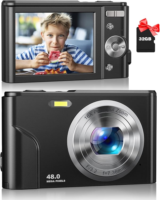 digital camera zostuic autofocus 48mp kids camera with 32 gb card 1080p vlogging camera with 16x zoom compact portable mini cameras for 4 15 year ol
