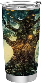 12 oz Fairy Tales Glowing Tree Tumbler Double Wall Vacuum Insulated Travel Mug with Lid and Straw Stainless Steel Vacuum Coffee Mug