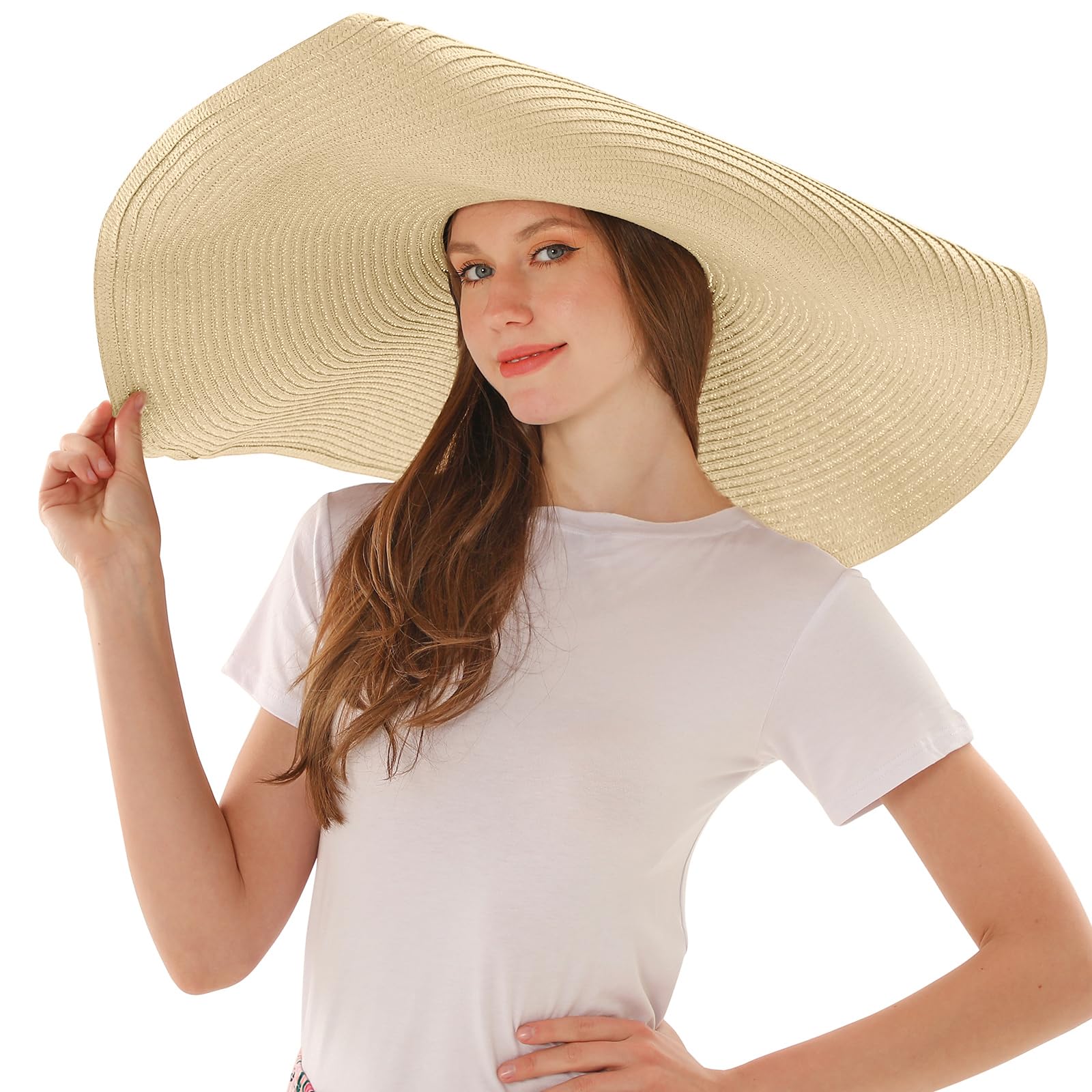 Oversized Beach Straw Sun Hats for Women Large Wide Brim Sun  display picture 3