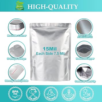 30pcs 1 Gallon Mylar Bags for Food Storage (15 Mil Extra Thick 7.5 Mil Each Side) with Oxygen Absorbers 400CC (40pcs), 10