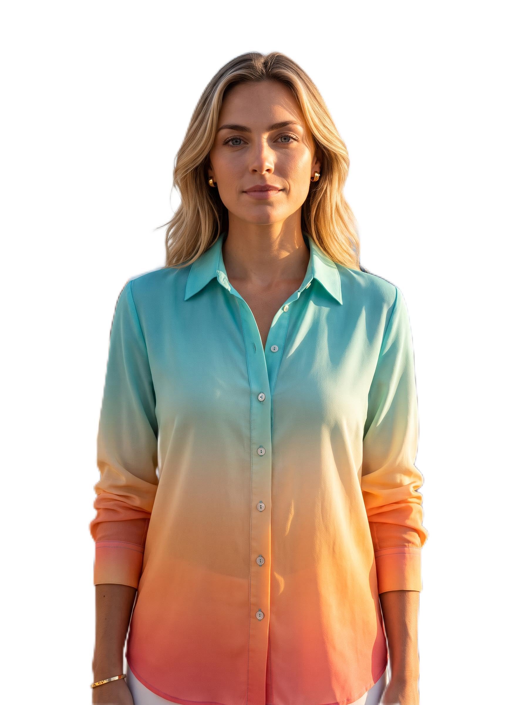 ABVI Women's Premium Liva Rayon High-Definition Digital Printed Ombre Gradient Shirt | Casual Long Sleeve Button Down Tunic Tops for Ladies-image-5