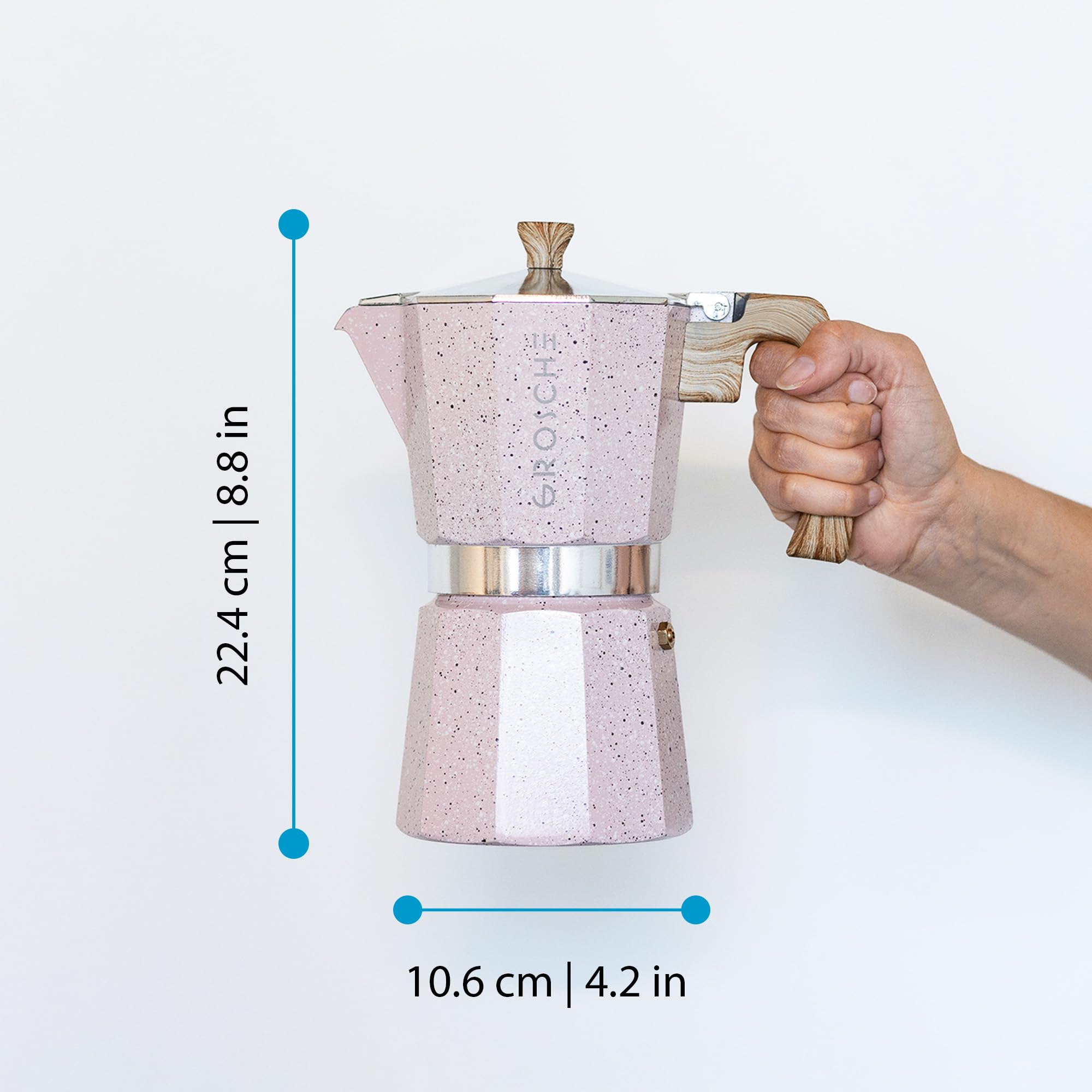 GROSCHE Milano-Maschine, Espressokocher für Herd, Greca-Kaffeemaschine, Herd-Kaffeemaschine und Espressokocher (Rosa, 9 Tassen)