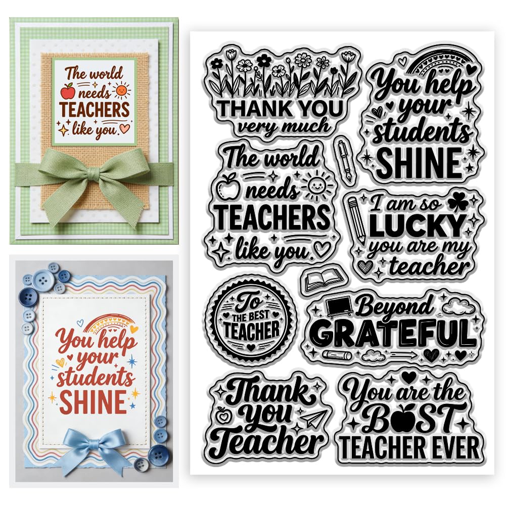 CONCHLERY Teacher's Day Greetings Thank You Teachers Apples Pattern Clear Silicone Stamps, for DIY Scrapbooking Photo Album Card Making Decor 4.3x6.3 Inch