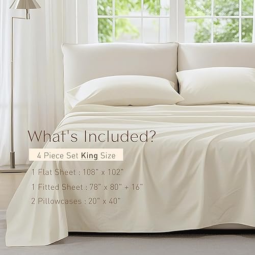 Miniatura 6 de Hyde Lane Juego de sábanas de algodón de 1000 hilos, 4 piezas, sábana bajera, sábana encimera y fundas de almohada, se estira hasta 16 pulgadas para
