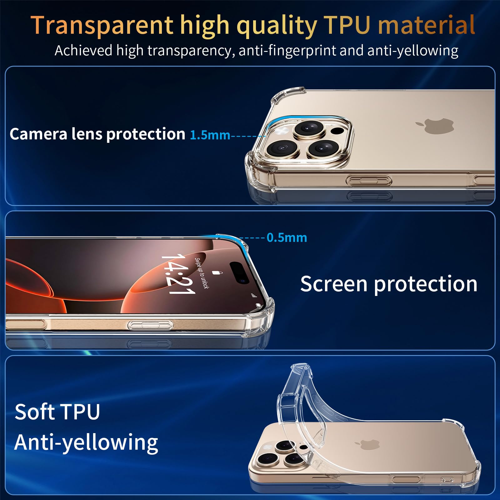 FLLAO 4 in 1 Cover per iPhone 16 Pro con 2 Pellicola Vetro Temperato e 1 Pellicola Protezione Fotocamera, [Protezione Antiurto Militare] Antishock Custodia per iPhone 16 Pro, Trasparente