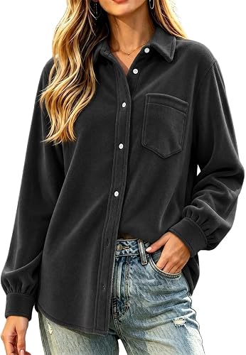 Womens Button Down Shirts Lapel Neck Button Cardigan Plus Size Comfy Blouse