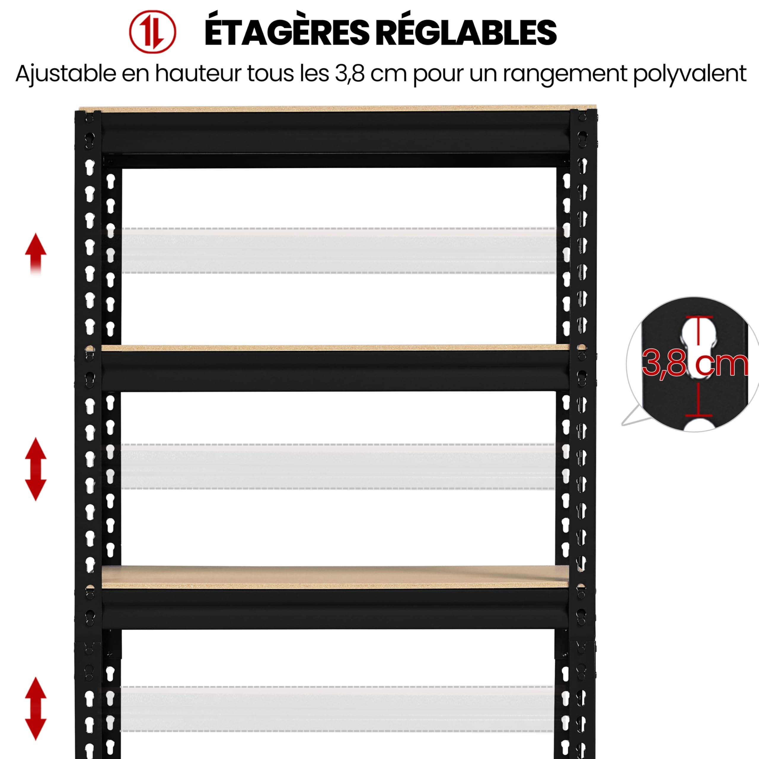 Yaheetech Lot de 2 Étagères de Rangement 150 x 70 x 30 cm sans Boulons Noir | Tablettes Réglables, Charge Lourde 150 kg par Niveau, Étagère Metallique Atelier/Garage/Cuisine