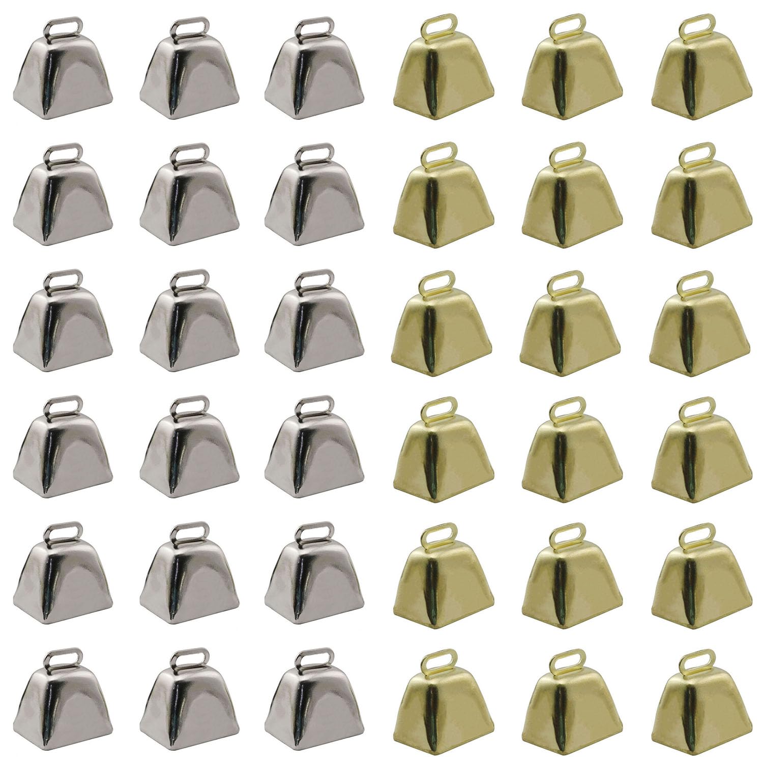 XGNG 50PCS Gold and Silver Crafts Christmas Small Cowbells Mini Cow Bells for Birthday Wedding Party Christmas Dog Cat Decor
