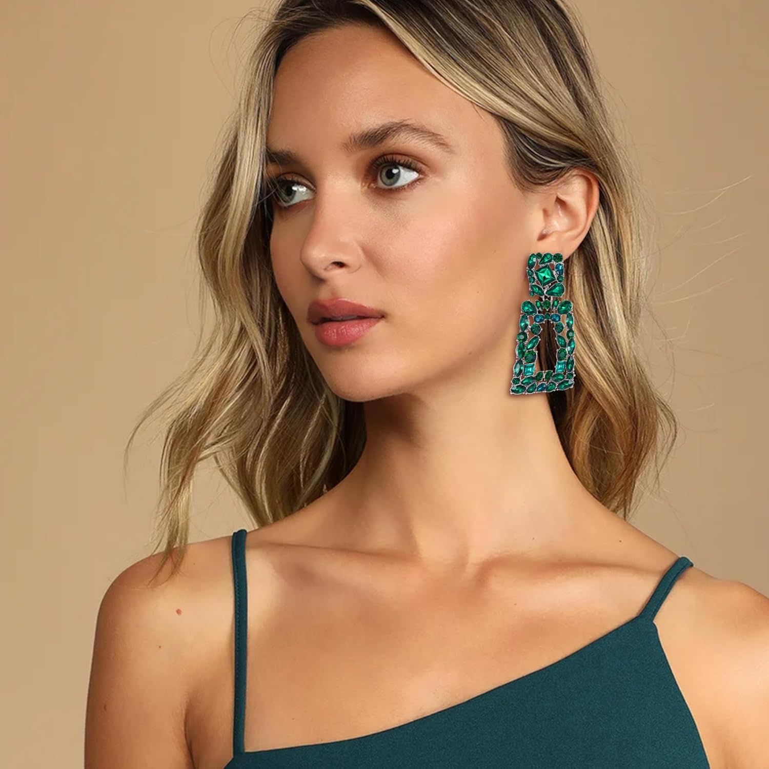 Flyonce Rectangle Dangle Earrings for Women, Rhinestone Crystal Geometric Statement Earring Fashion Jewelry - Image 2