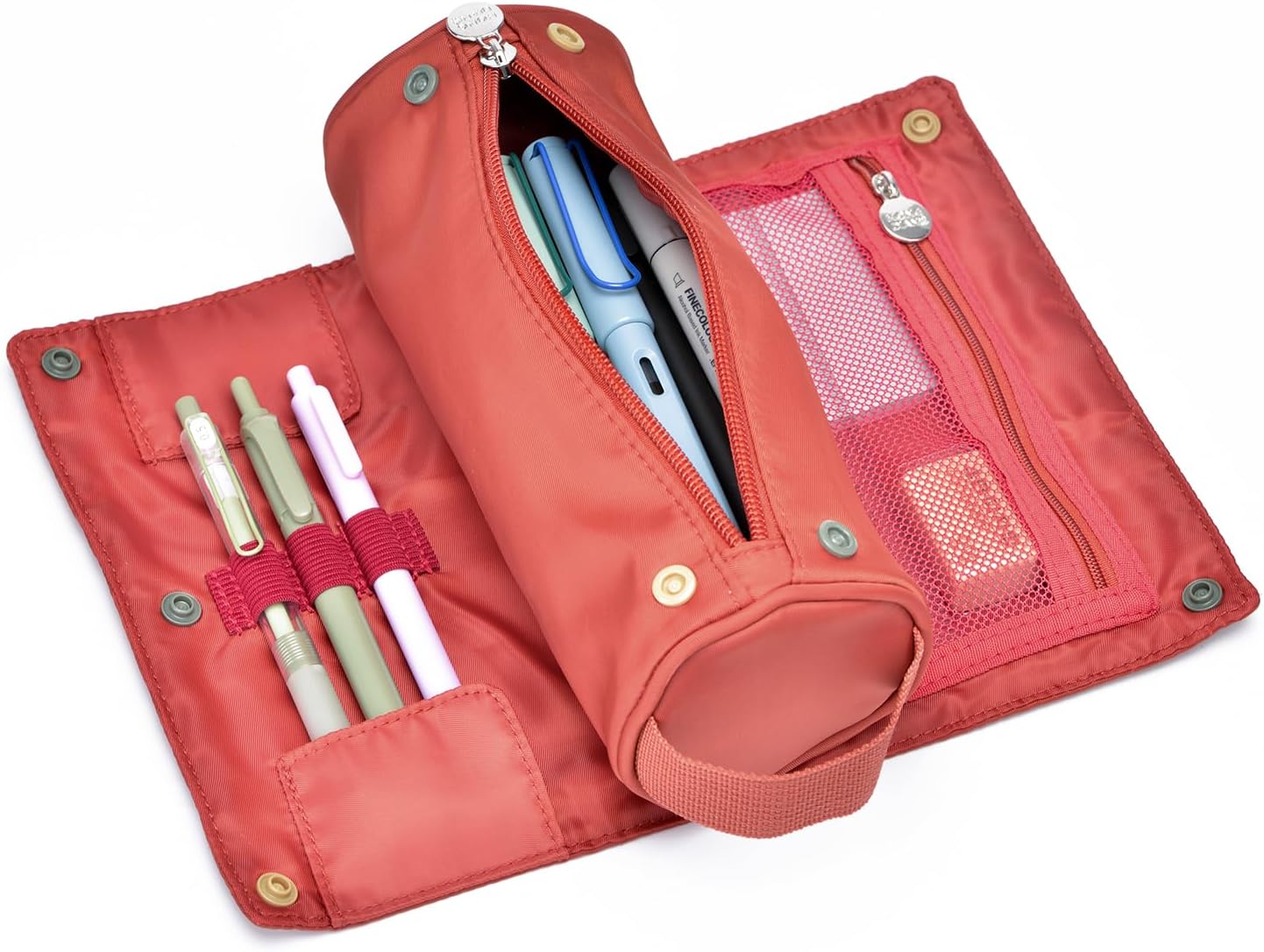 Lanxivi Large Capacity Pencil Case Roll Up Design Multifunctional Pencil Holder Pouch Stationery Pen Bag for Teen Girls and Boys Camping style - Orange Red