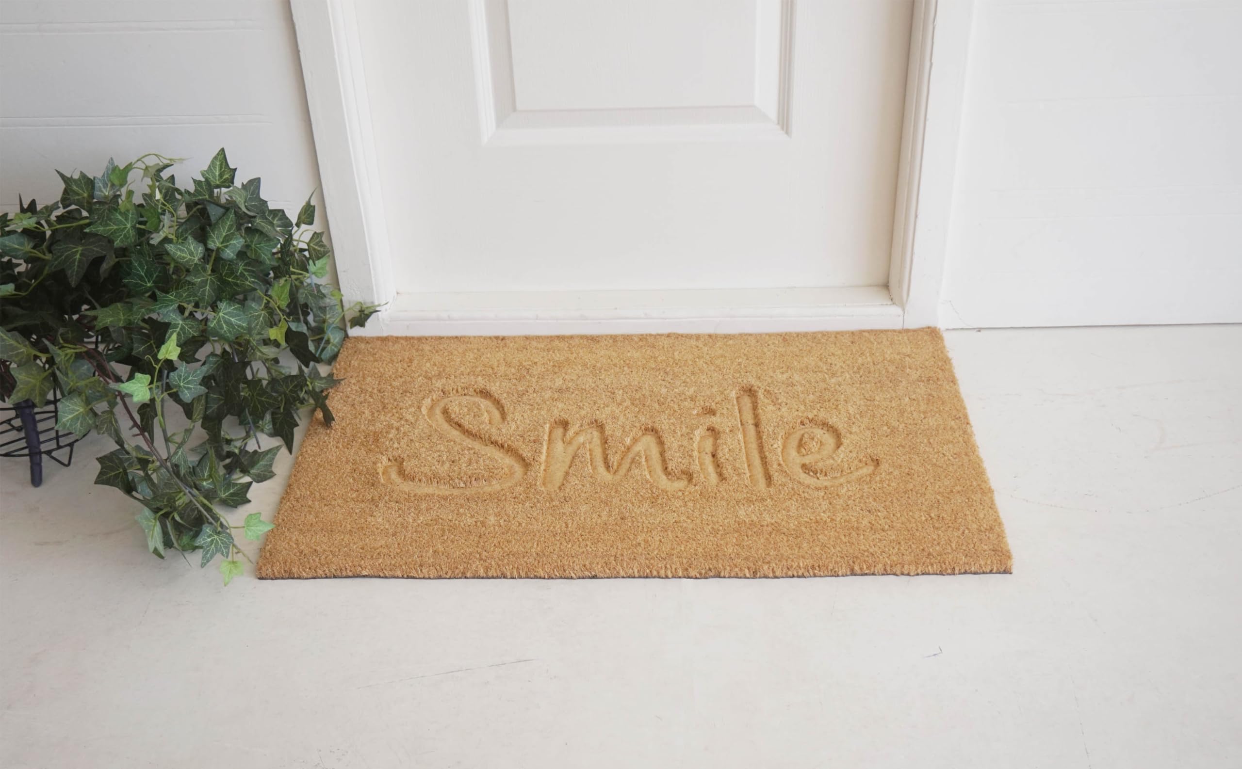 Orchid Smile Pressed Coir Doormat 45x75cm, Front Door Rug, Heavy Duty Non-Slip Dirt Trapper Door Floor Mats Water Absorbent, Mats For Front Back, Natural Coir Weather Resistant Entrance Mat (GE7831PR)