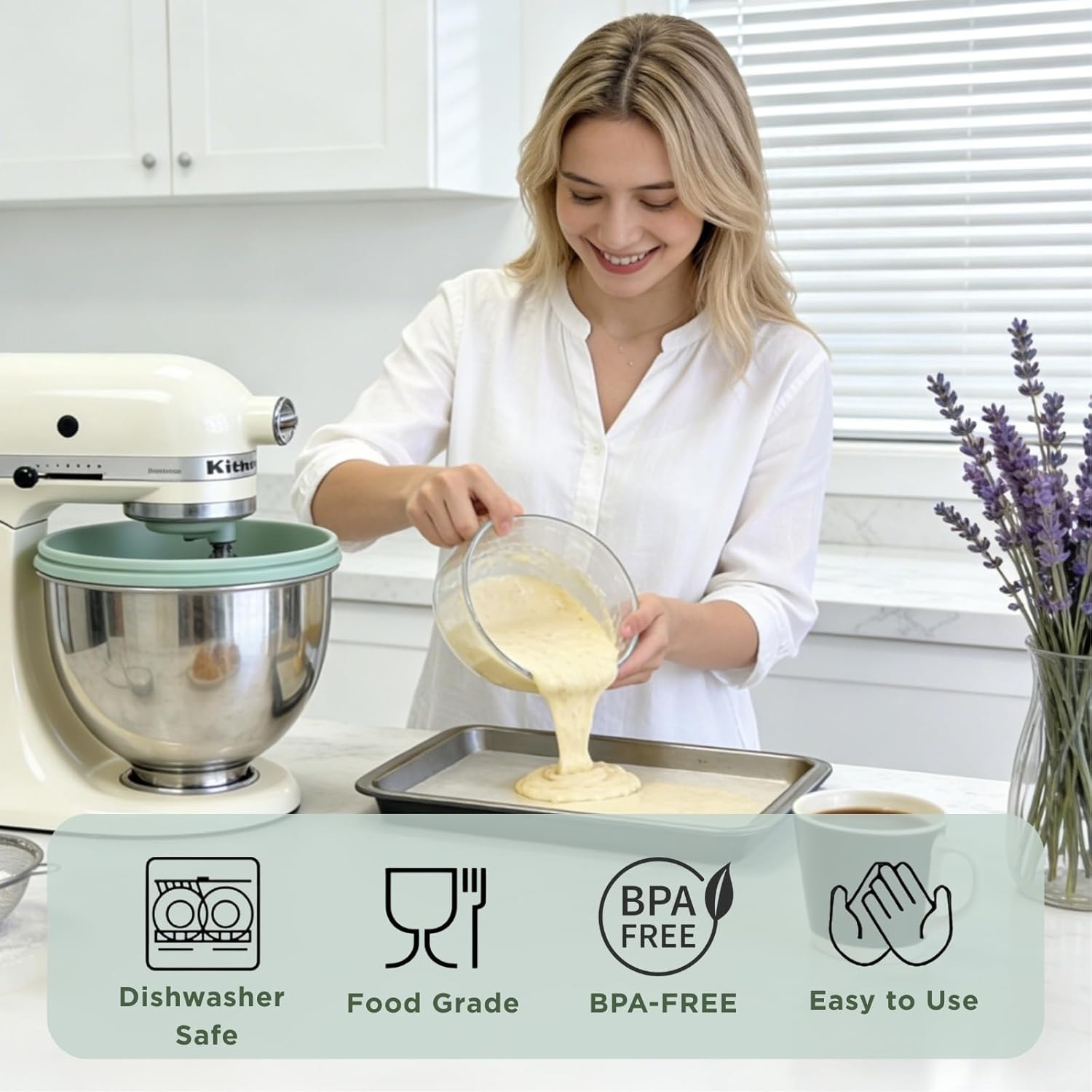 3 Pack Multicolor Silicone Liners with Lids for KitchenAid Tilt-Head 4.5 Qt Mixers, Kitchen Helper Silicone Liners for Baking and Cooking, Mixer Parts & Accessories, Not for Bowl-Lift Models