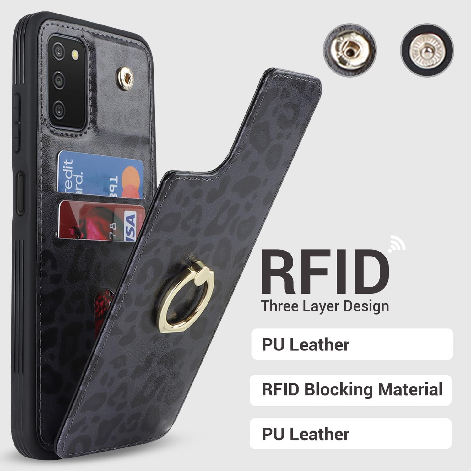 Lipvina for Samsung Galaxy A03s Case with Card Holder,Galaxy A03s Case Wallet for Women,Credit Card Holder,Ring Stand,Cute Phone Wallet Cases 6.5"(Black Leopard)