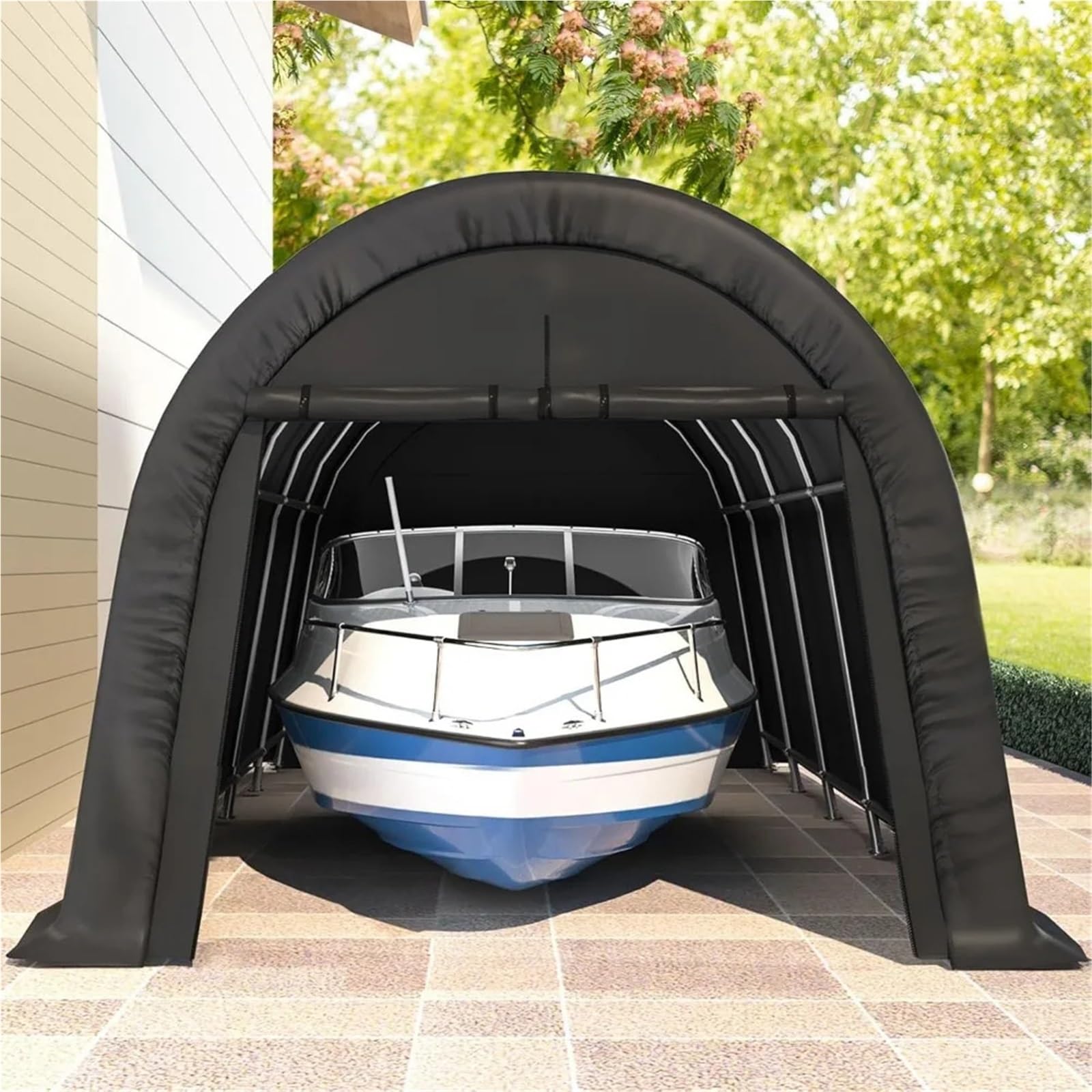 Tenda da Campeggio Posto auto coperto 12 X 20 FT Heavy Duty, Garage portatile con struttura interamente in acciaio e tetto rotondo, tettoia per auto anti-neve Riparo per Tenda da Campeggio