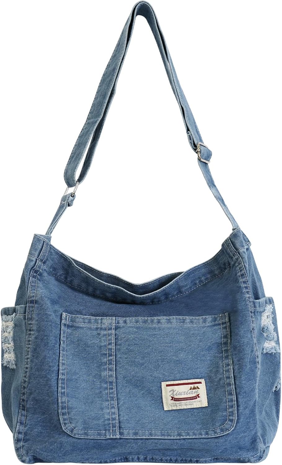 Denim Messenger Bag Large Crossbody Tote Bag Lightweight Jean Purse Women Hobo Shoulder Bag for School,Travel