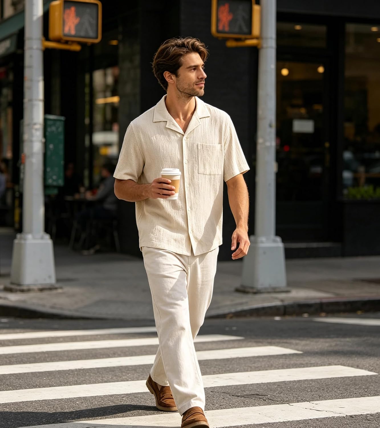 BOGARI Mens Summer Striped Shirts Button Down Knit Short Sleeve Textured Vacation Beach Casual Cuban Shirts with Pocket
