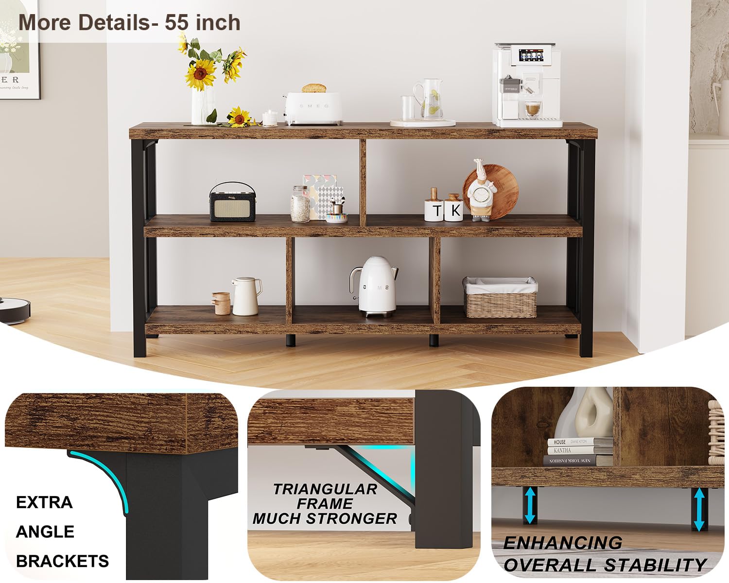 IBF Bücherregal 140 Cm Würfelregal 5 Fächer - Industriell Braun Holz Metall